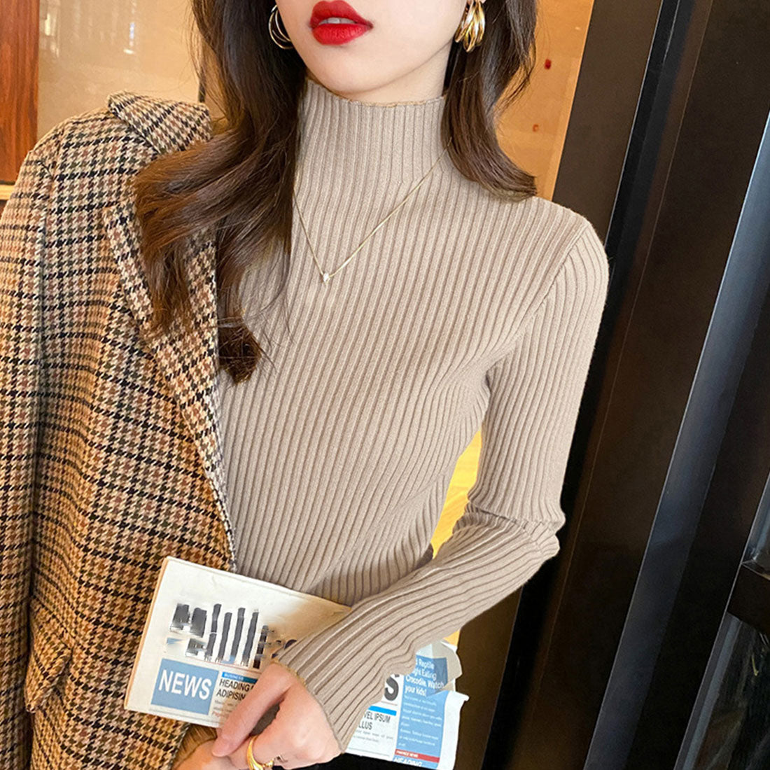 Women's Bottle Neck Rib Knit Top