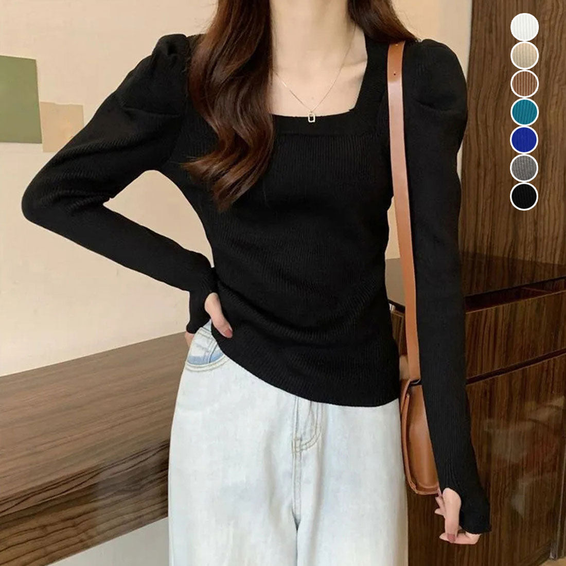 Finger hole knit top Korean style