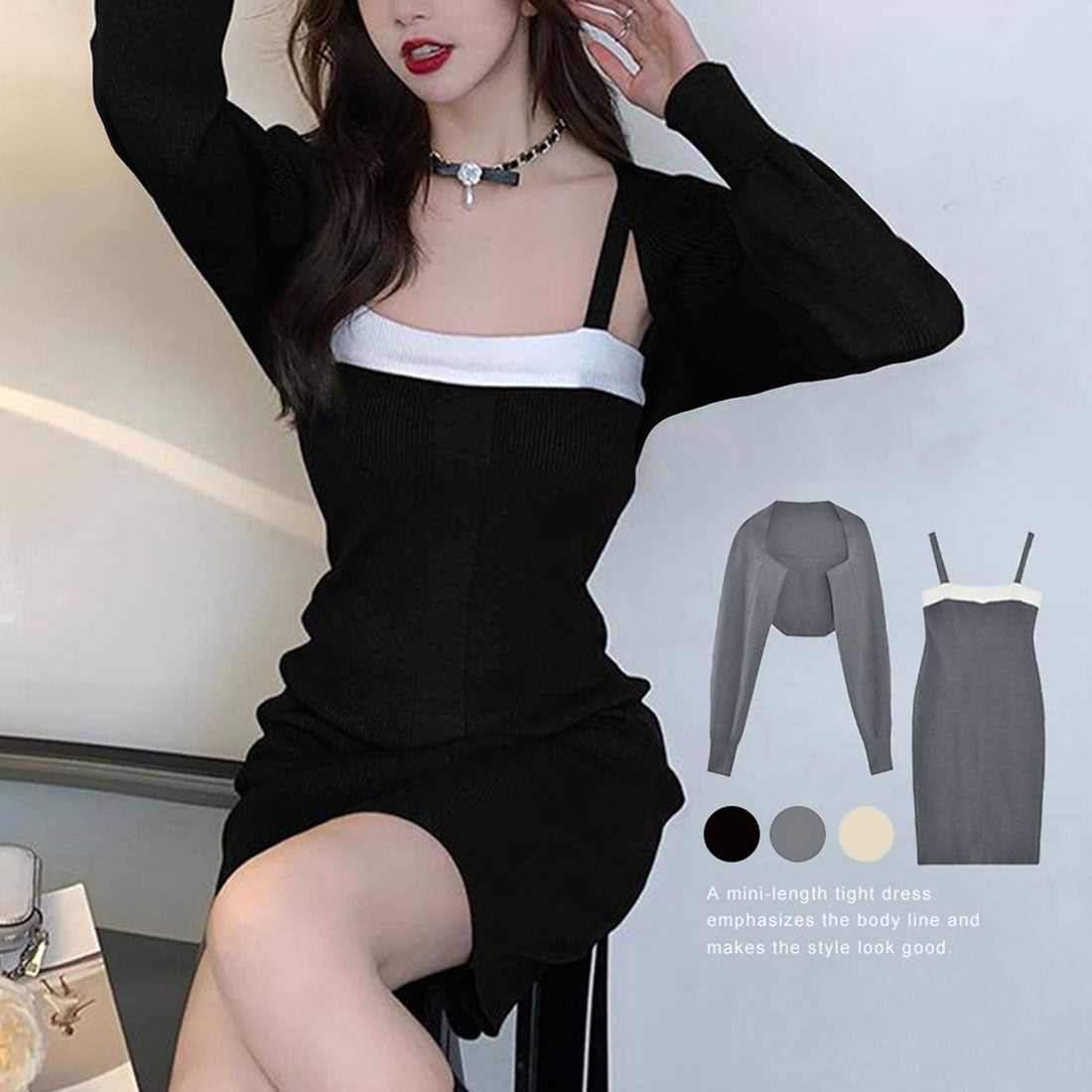 Knit bolero mini dress set