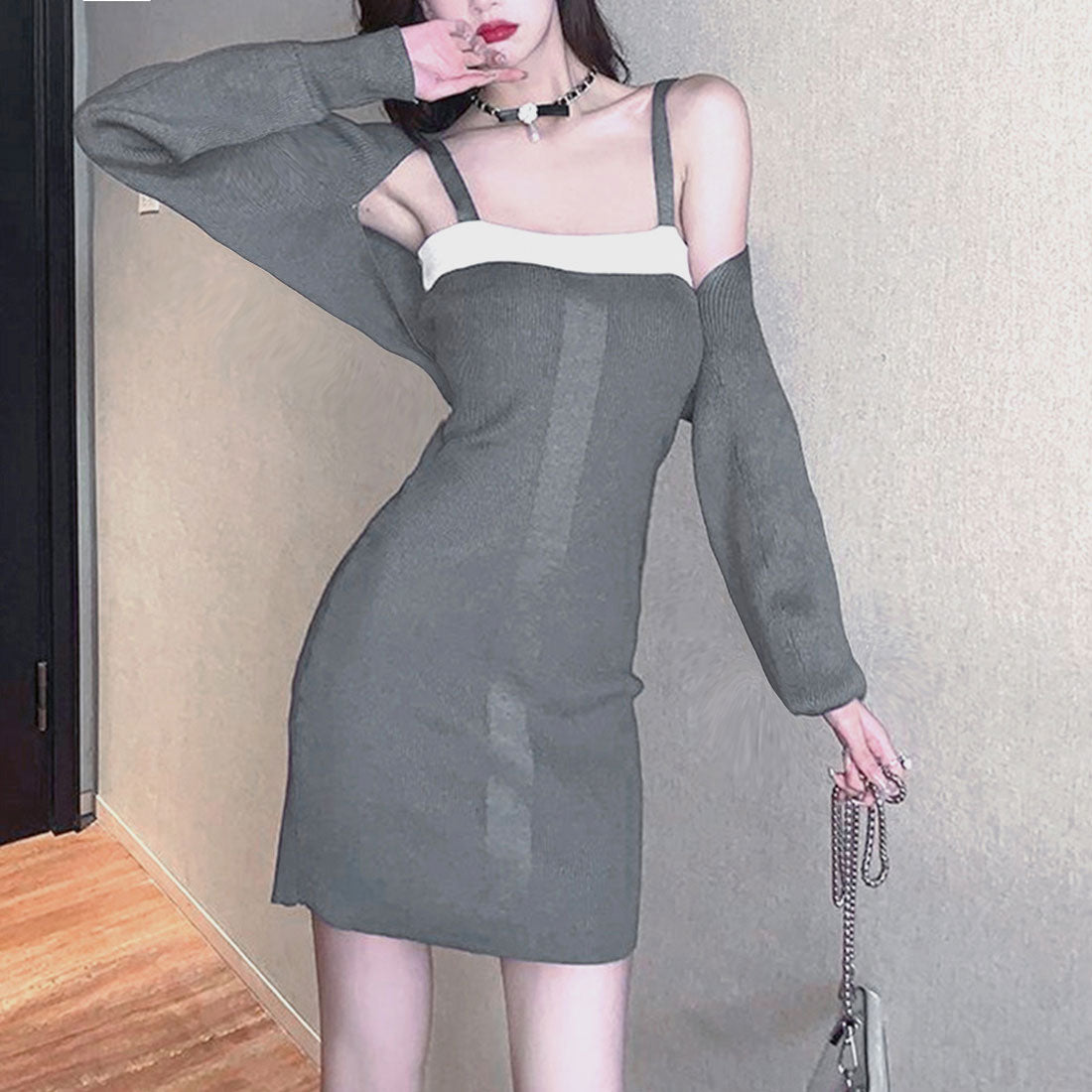Knit bolero mini dress set