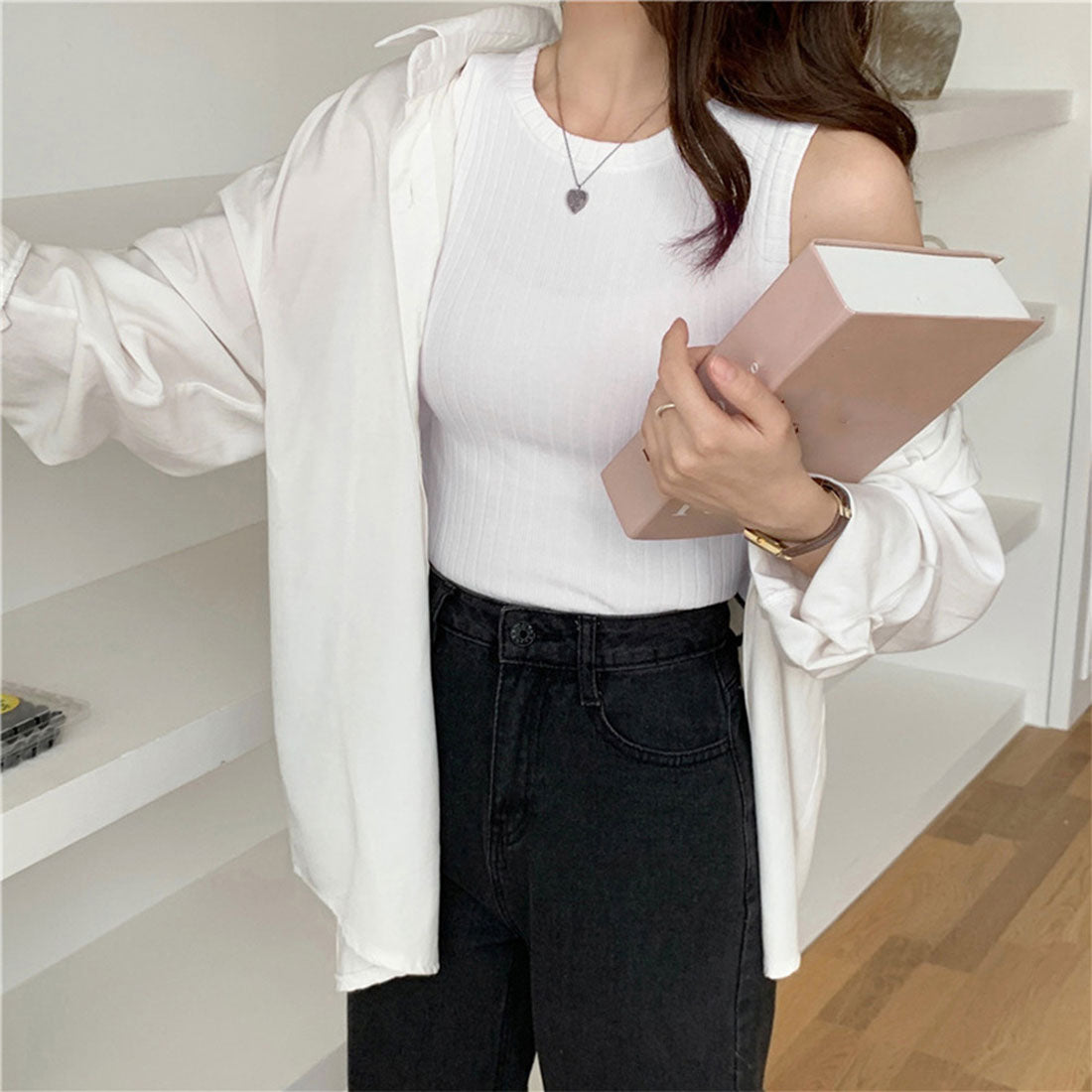 リブニット タンクトップ レディース春夏 ベージュ