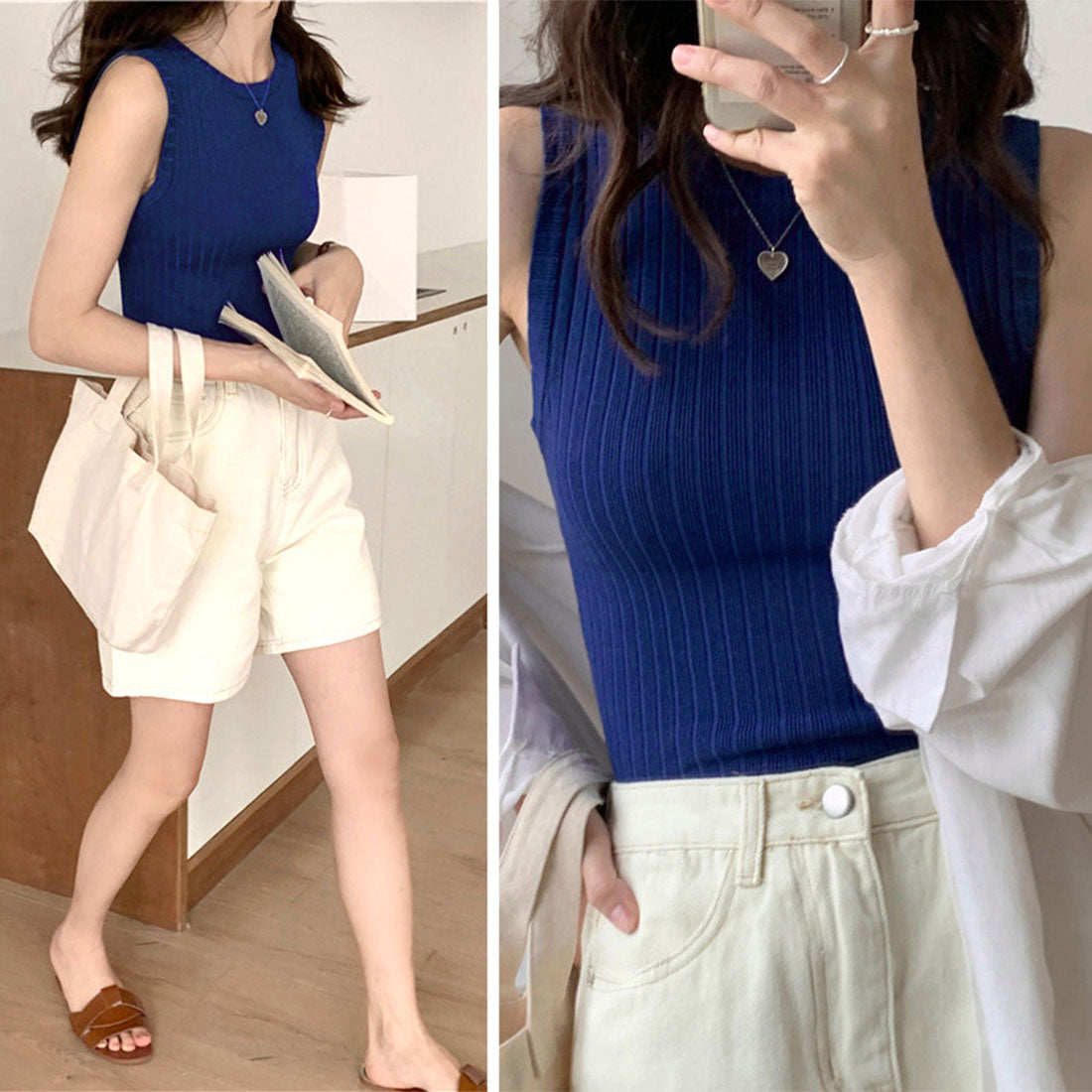 リブニット タンクトップ レディース春夏 ベージュ