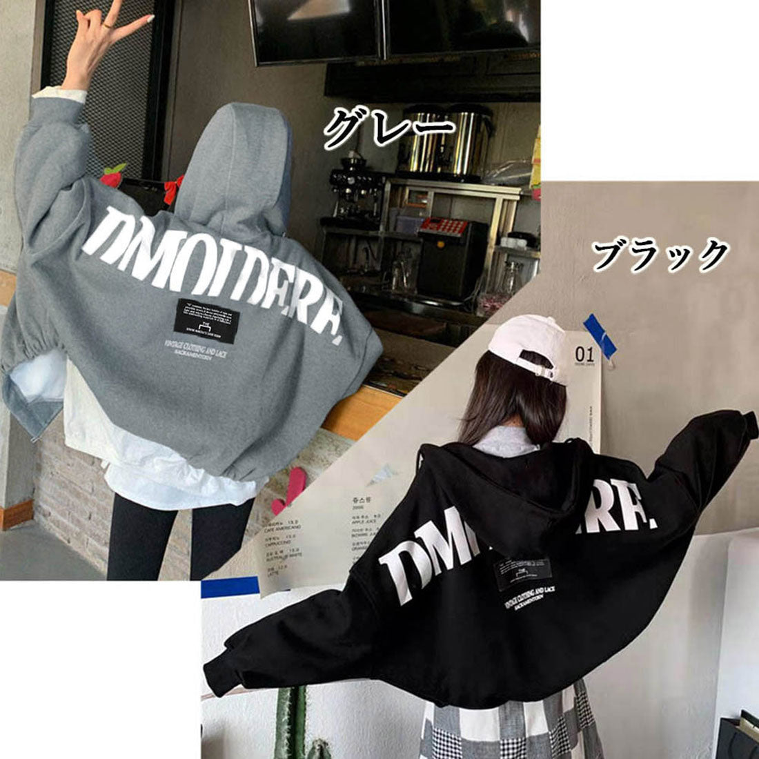 ジップアップパーカー レディース 春秋冬 グレー