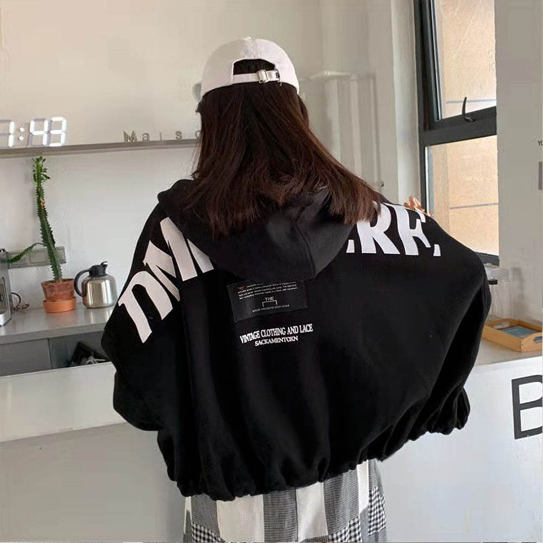 ジップアップパーカー レディース 春秋冬 ブラック