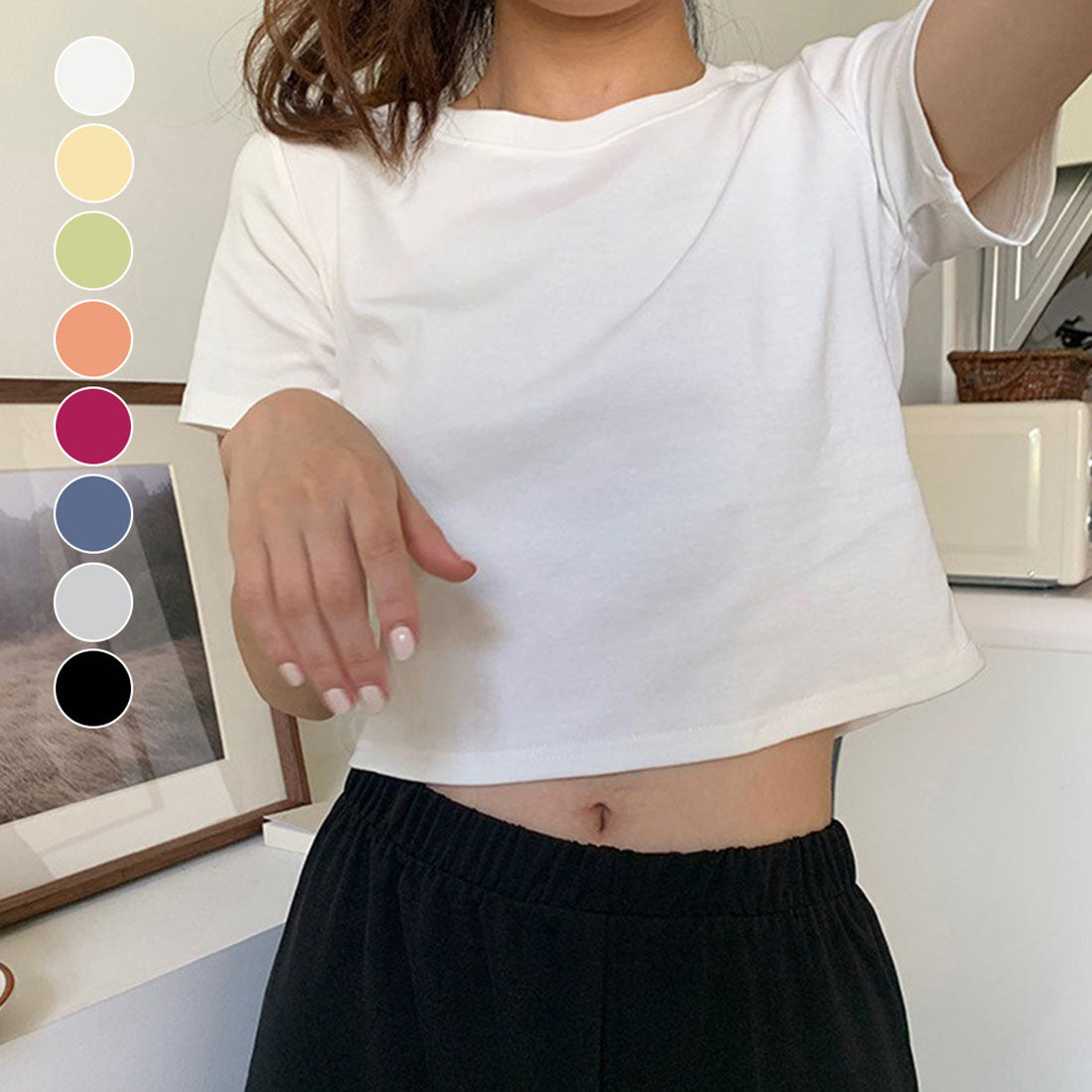 ショート丈tシャツ へそ出し 8色 夏