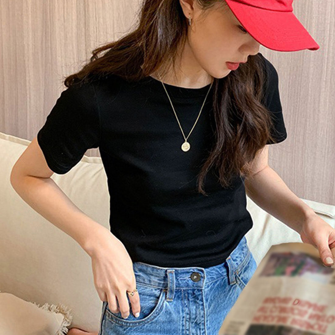 ショート丈tシャツ へそ出し 8色 夏