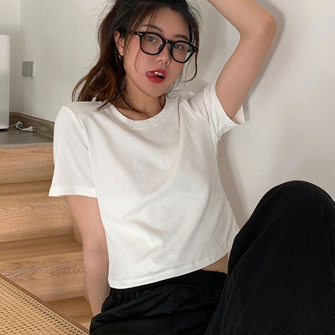ショート丈tシャツ へそ出し 8色 夏