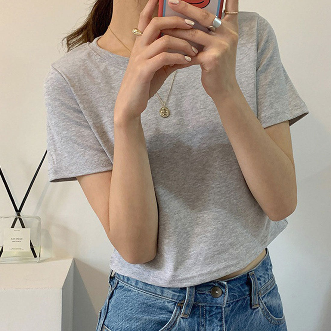 ショート丈tシャツ へそ出し 8色 夏