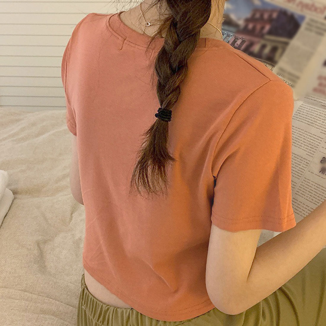 ショート丈tシャツ へそ出し 8色 夏
