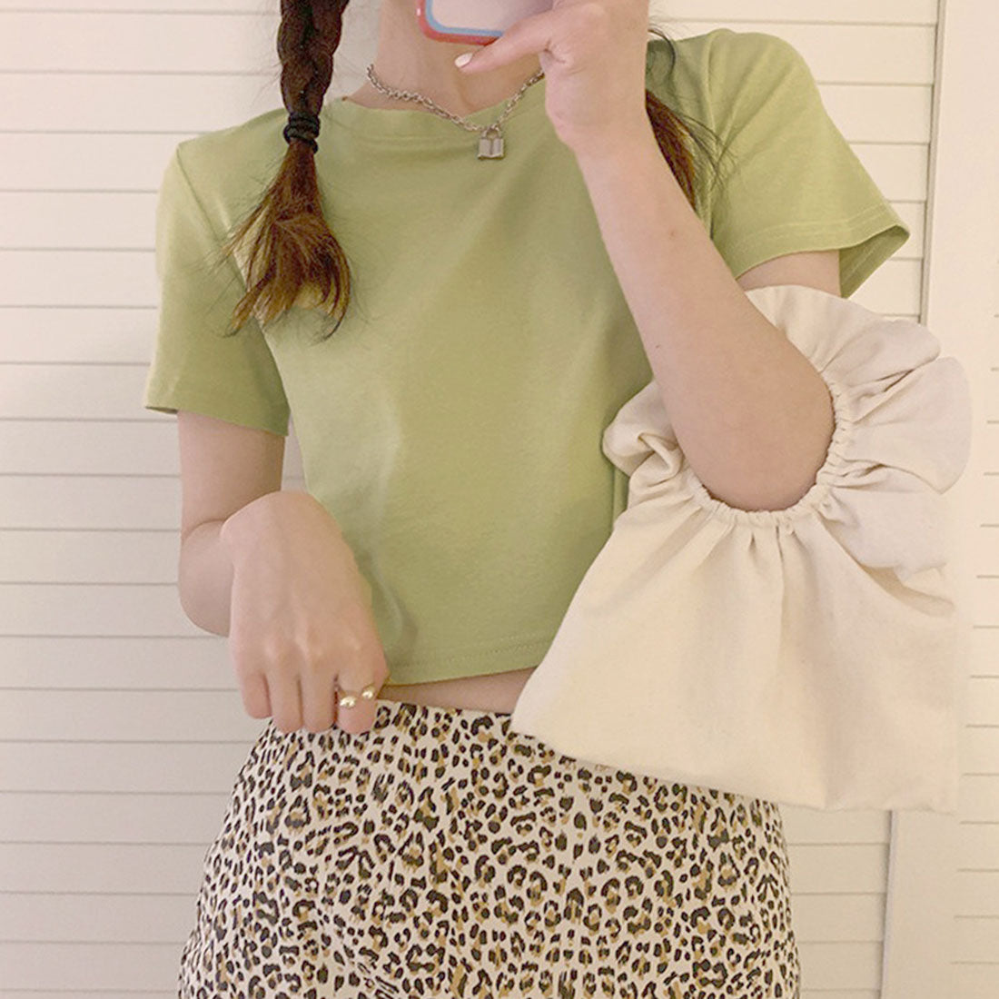 ショート丈tシャツ へそ出し 8色 夏,グリーン