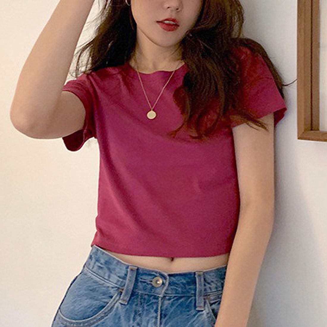 ショート丈tシャツ へそ出し 8色 夏,チェリーパープル