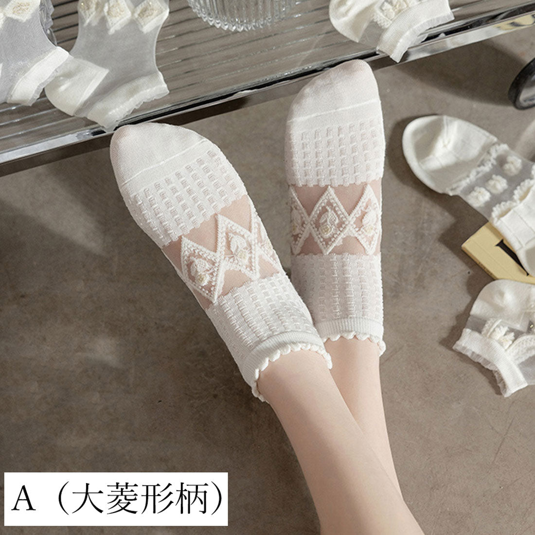 シースルーソックス 花柄 レース女性用