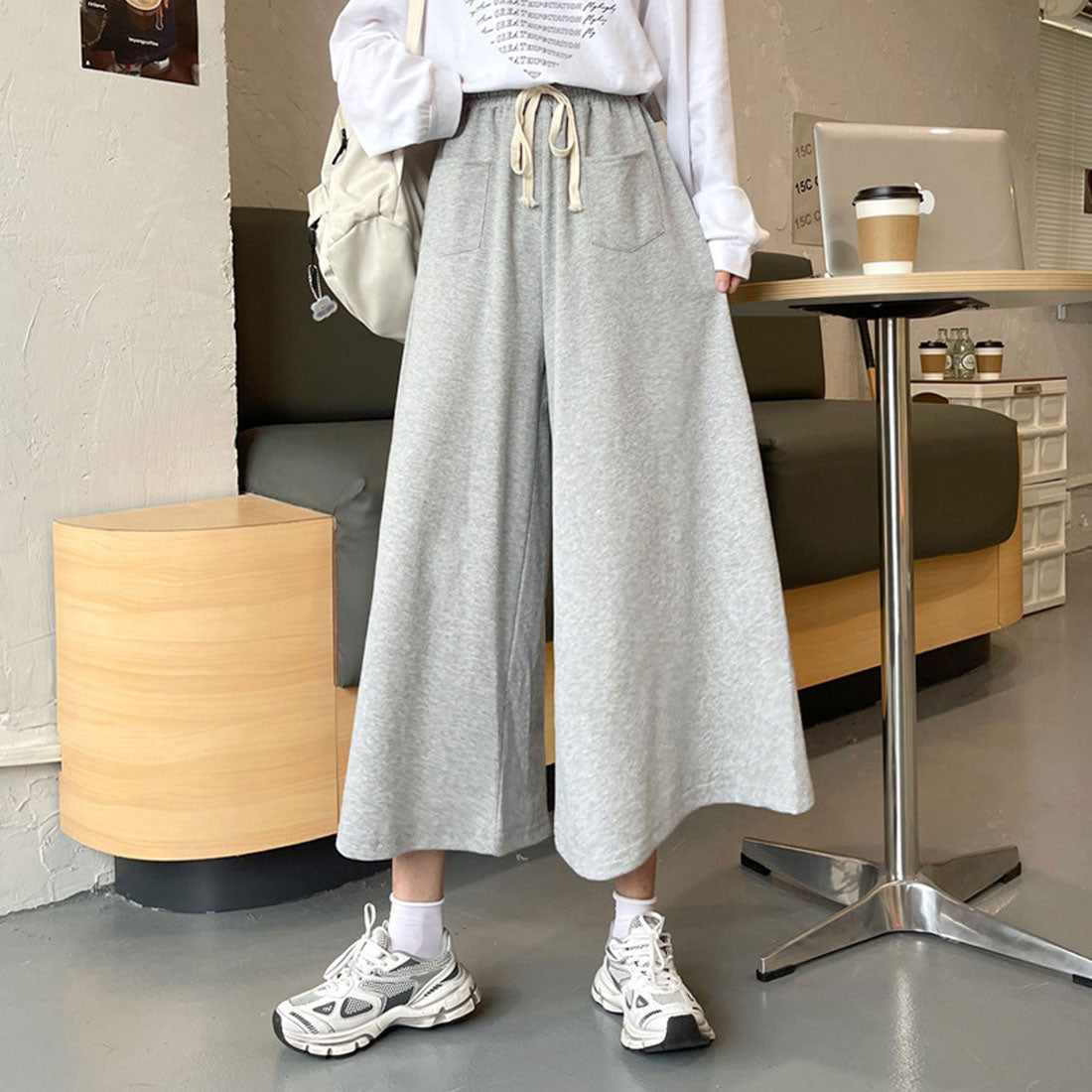 スウェットワイドパンツ ウエストゴム韓国