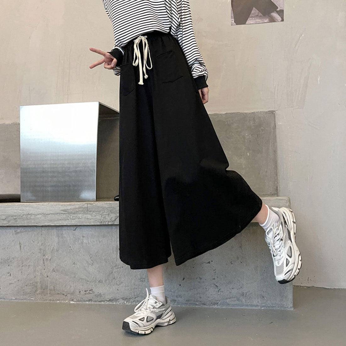 スウェットワイドパンツ ウエストゴム韓国