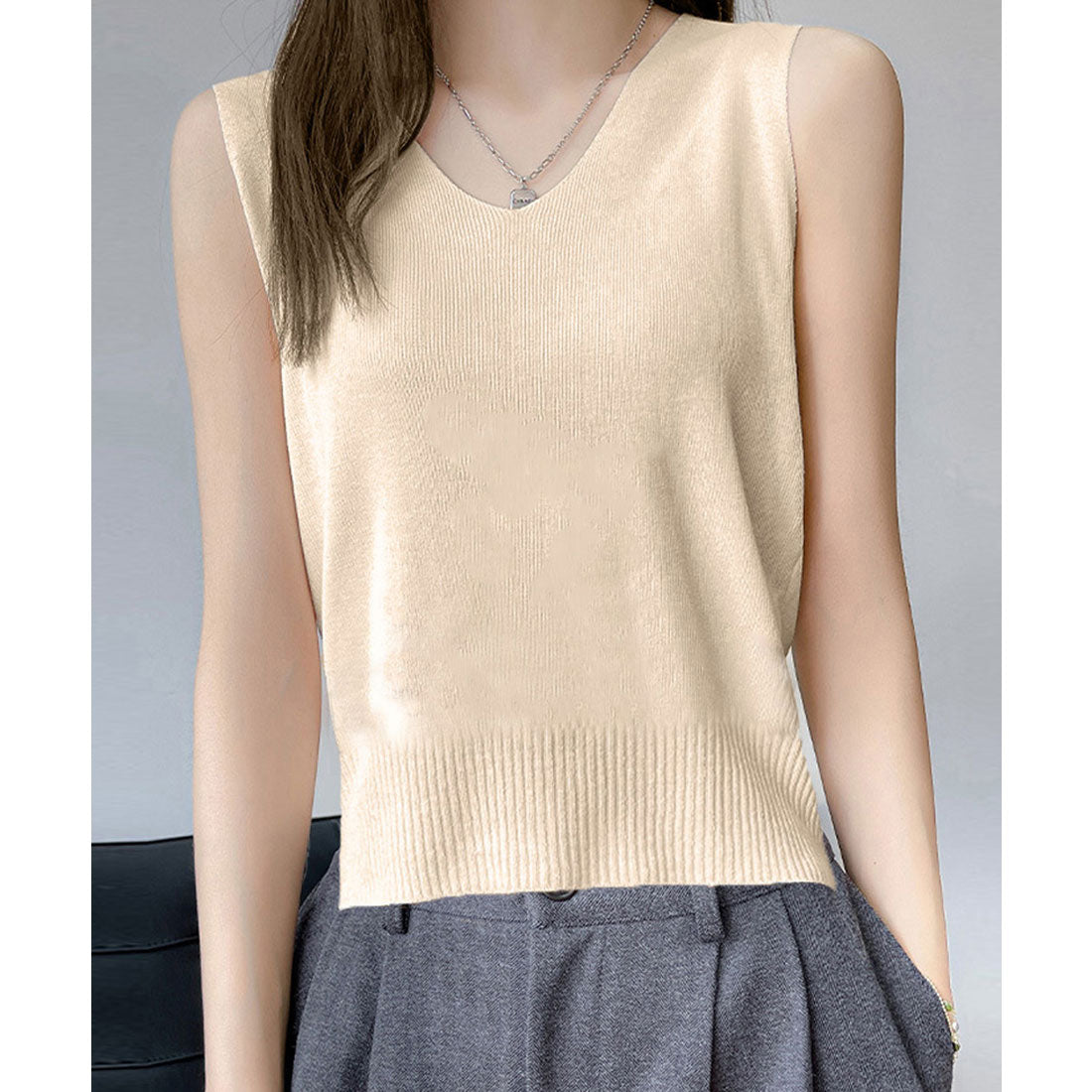 Knit tank top V-neck summer knit