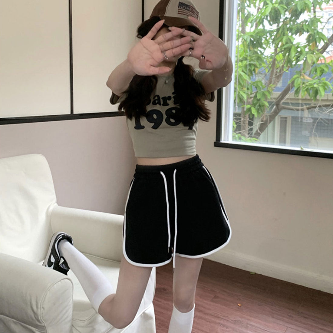 韓国ショートパンツ レディース スポーツ ホワイト