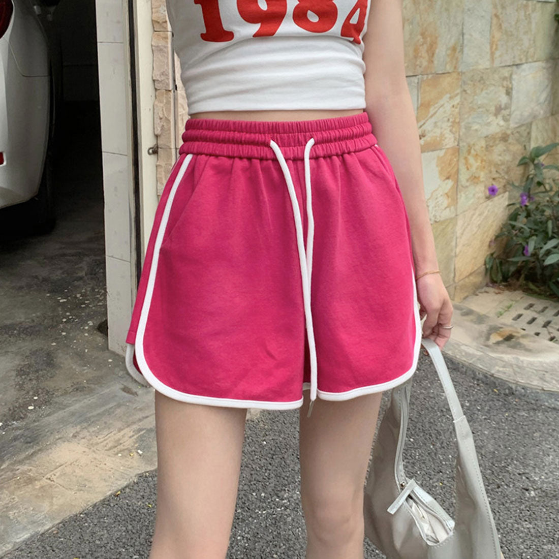 韓国ショートパンツ レディース スポーツ ホットピンク