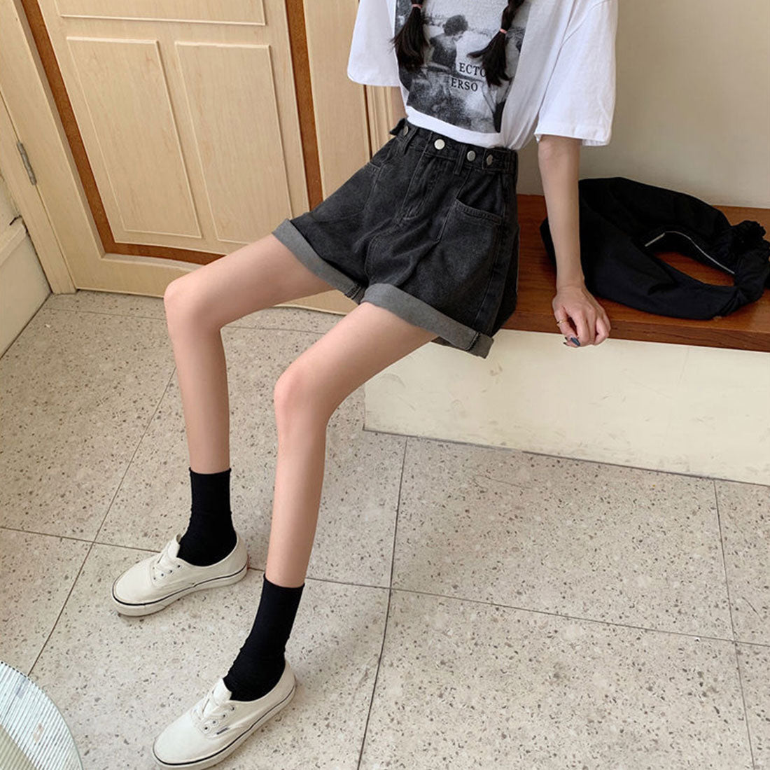 ロールアップ デニムショートパンツ 美脚