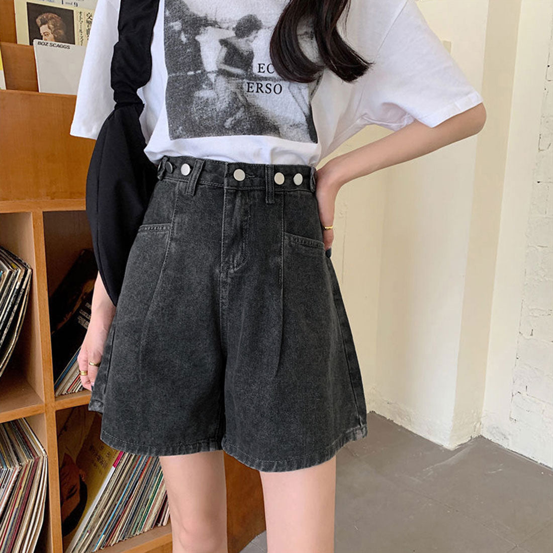 ロールアップ デニムショートパンツ 美脚