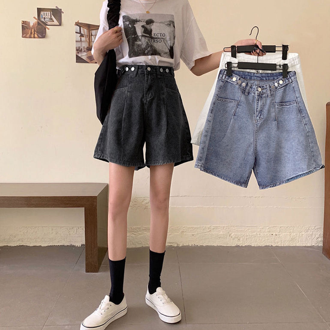 ロールアップ デニムショートパンツ 美脚