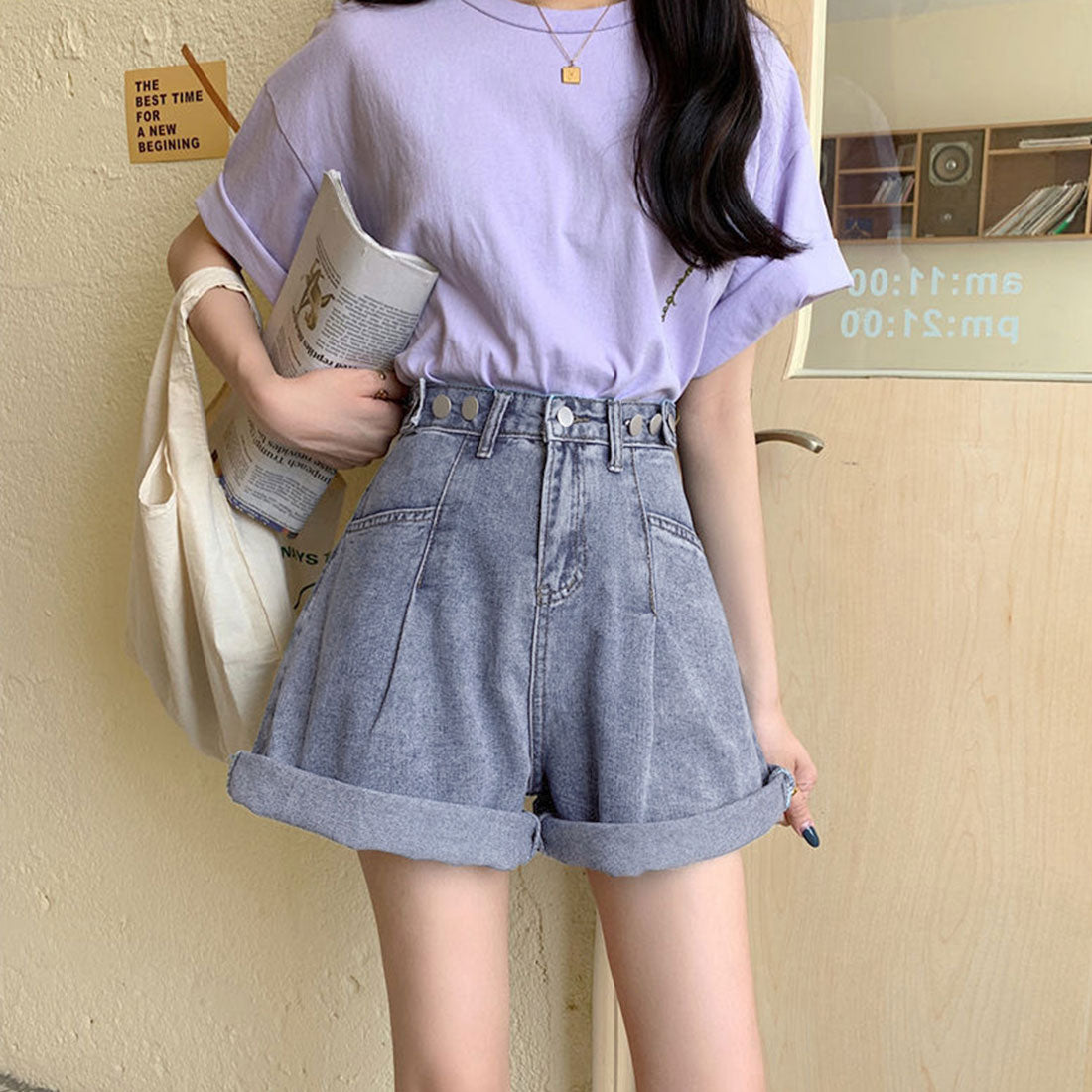 ロールアップ デニムショートパンツ 美脚