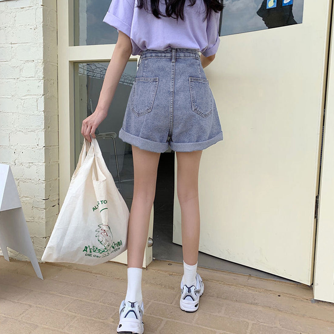 ロールアップ デニムショートパンツ 美脚