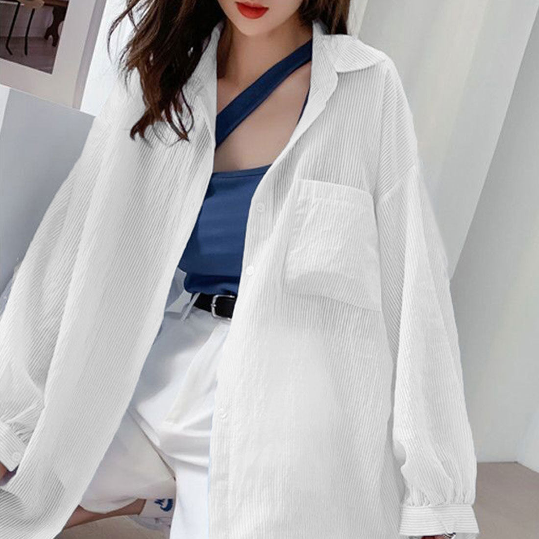 ストライプ ブラウス シアーシャツ 夏服