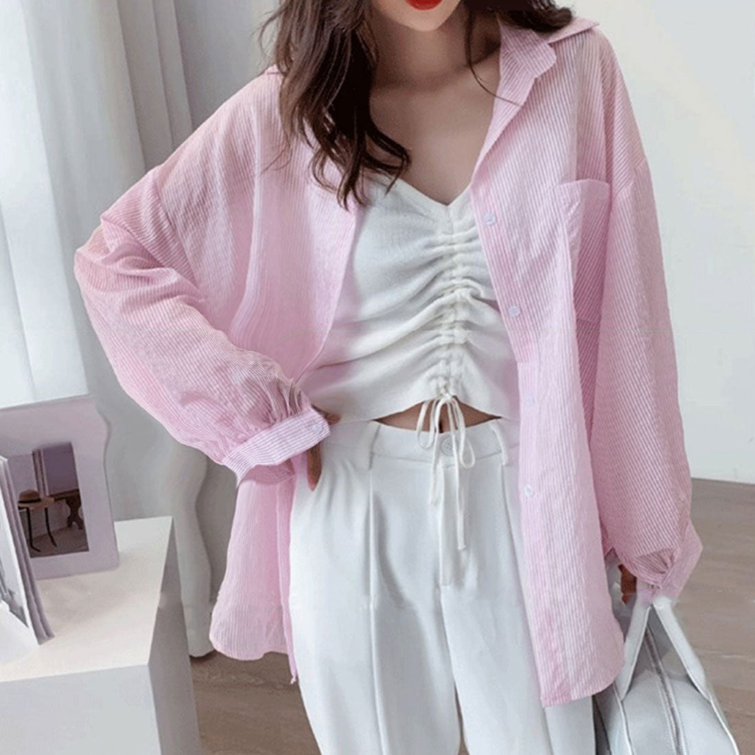 ストライプ ブラウス シアーシャツ 夏服