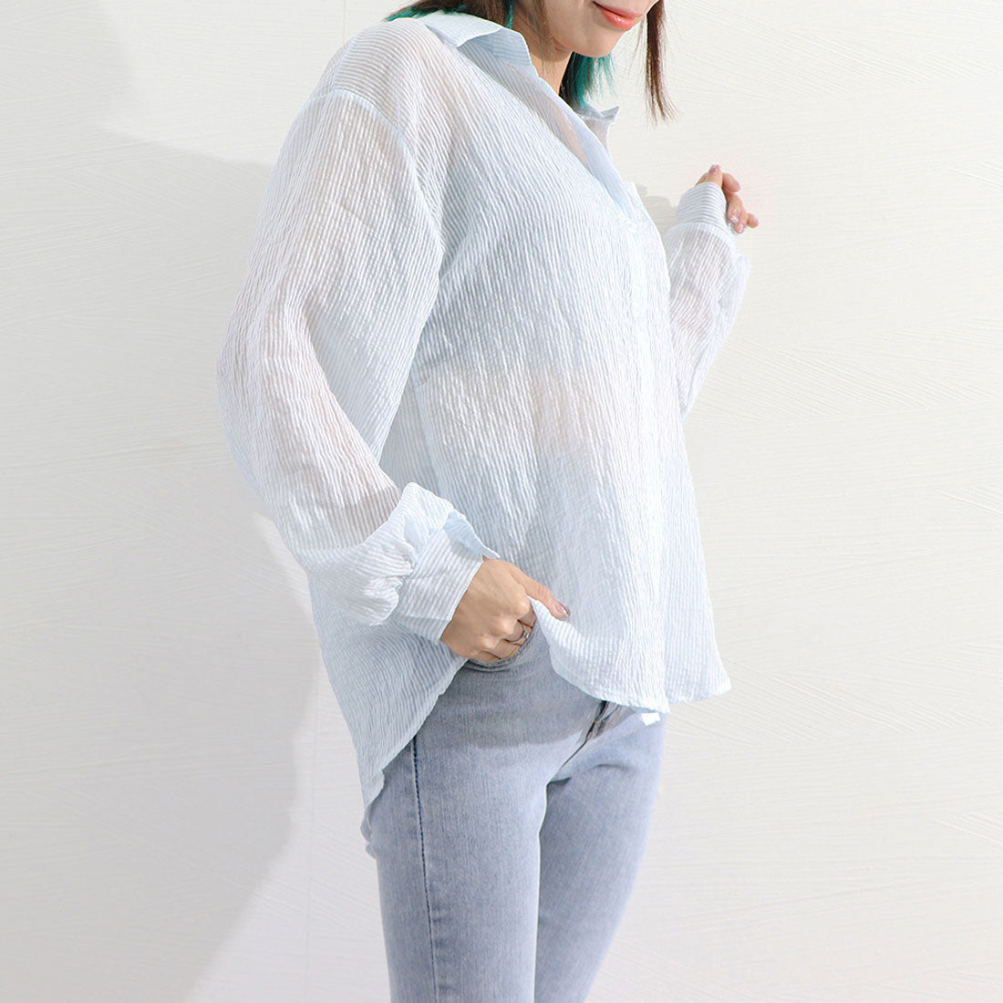 ストライプ ブラウス シアーシャツ 夏服