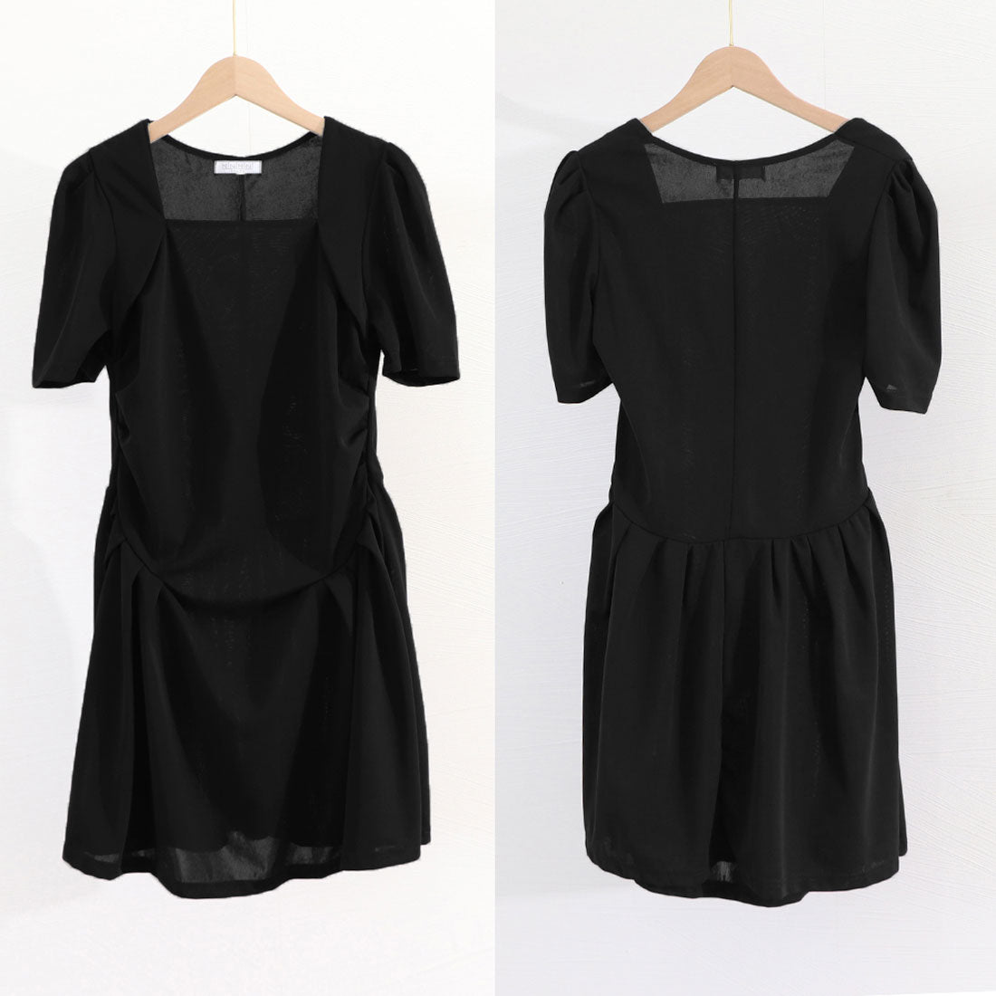 ミニワンピース レディース 夏服半袖韓国 ブラック