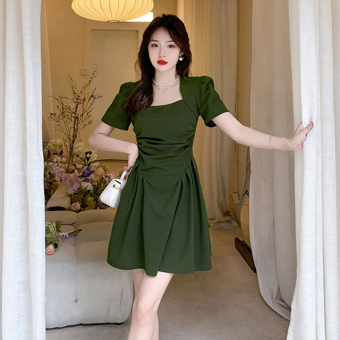 ミニワンピース レディース 夏服半袖韓国 ブラック