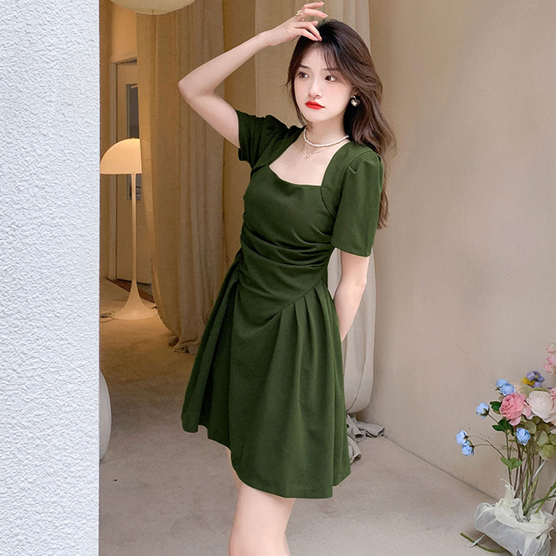 ミニワンピース レディース 夏服半袖韓国 ブラック