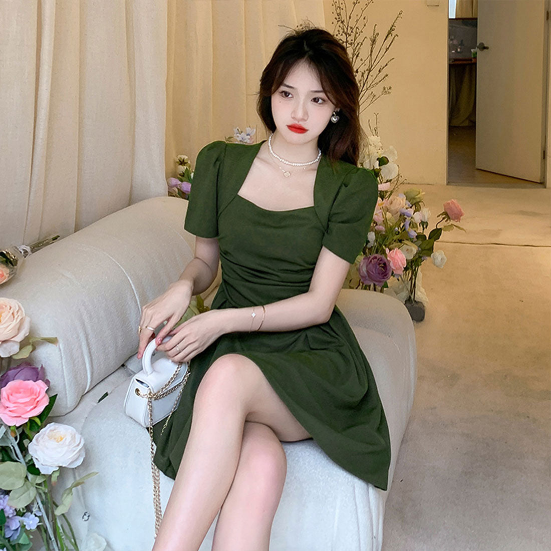 ミニワンピース レディース 夏服半袖韓国 ブラック