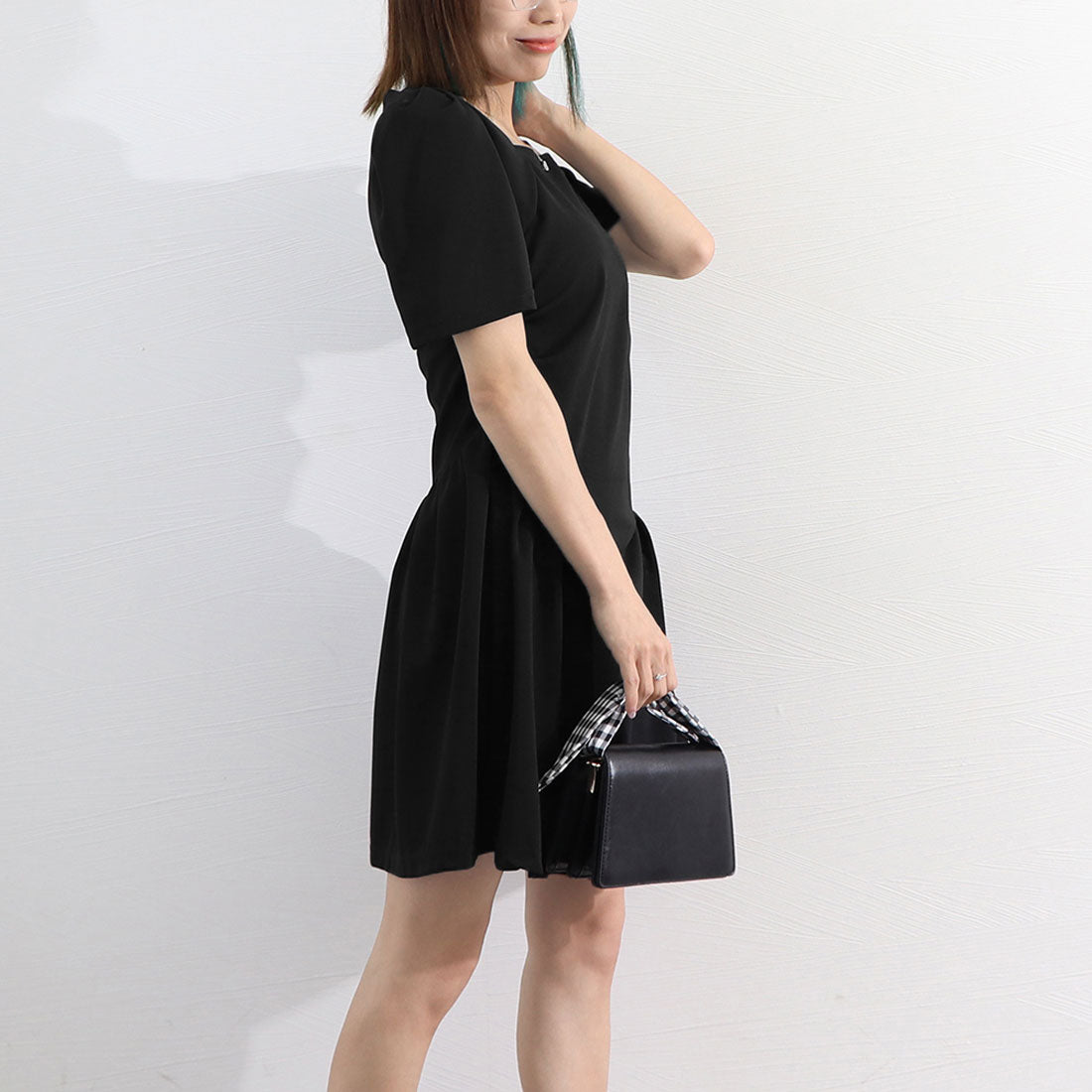 ミニワンピース レディース 夏服半袖韓国 ブラック