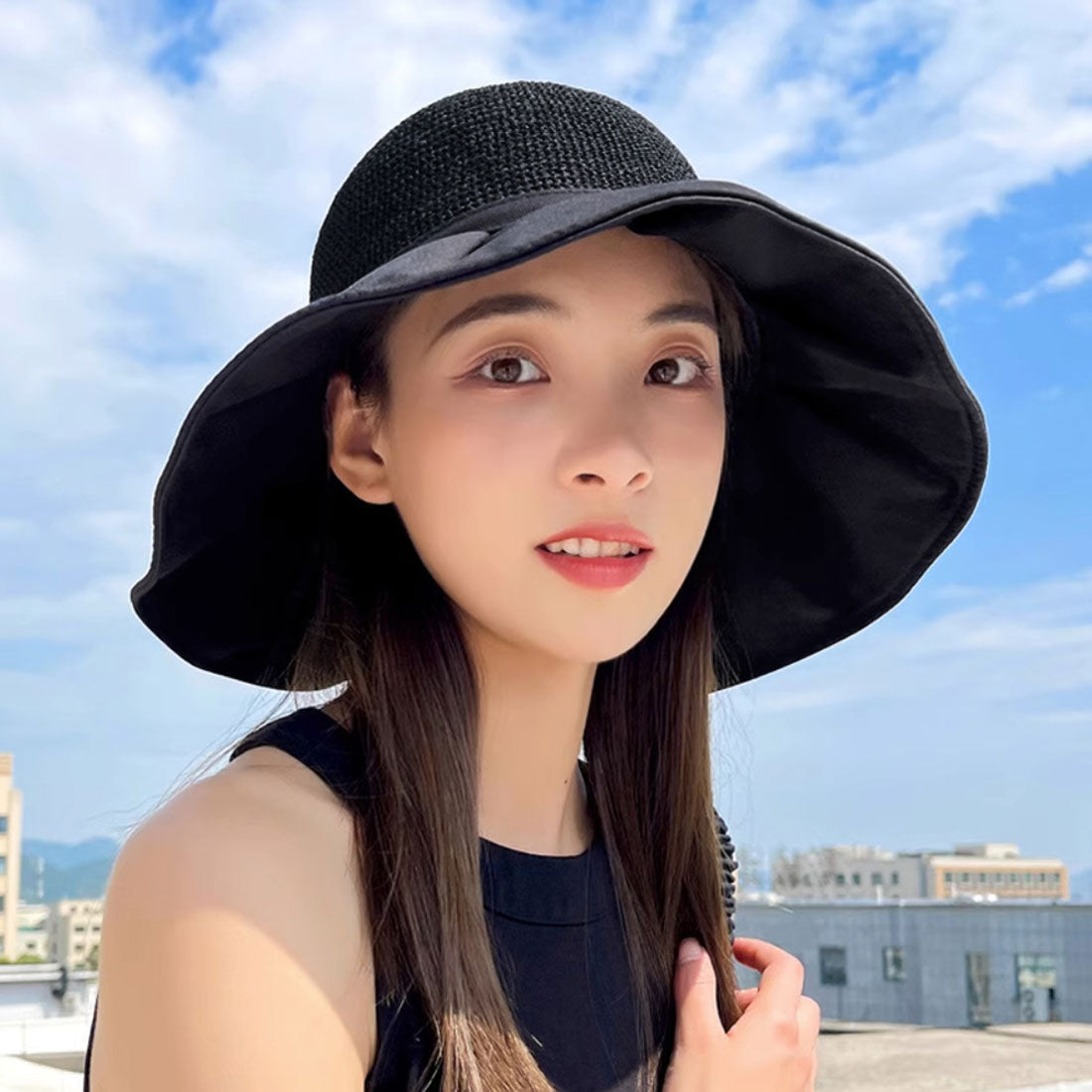 日焼け防止帽子 レディースストローハット ベージュ