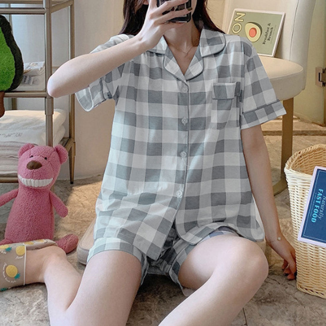 Korean pajamas, top and bottom set, room wear