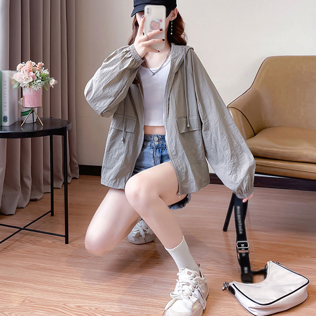 軽アウター レディース 薄手ブルゾン 夏 ホワイト