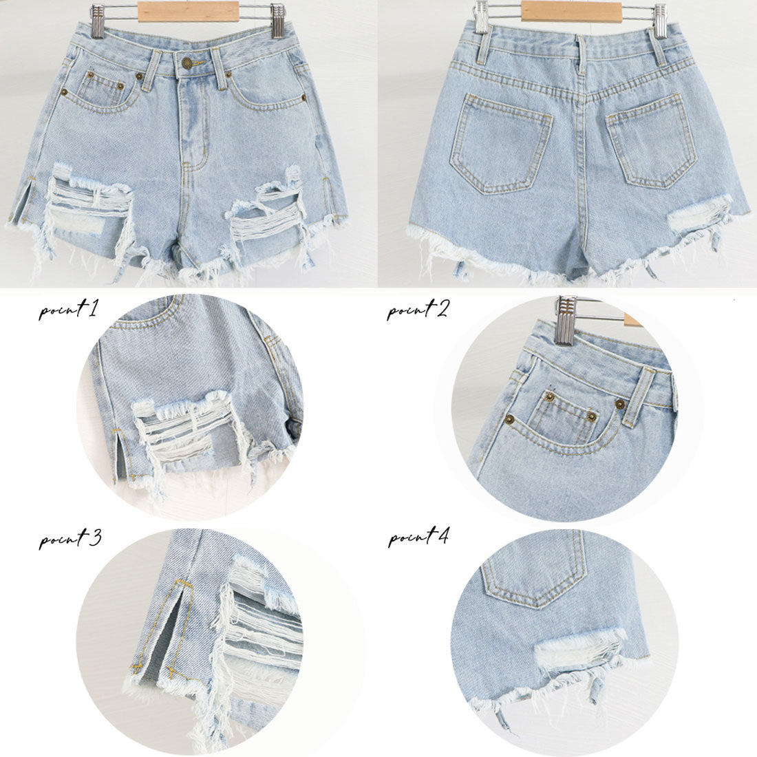 デニムショートパンツ ダメージレディース サックス