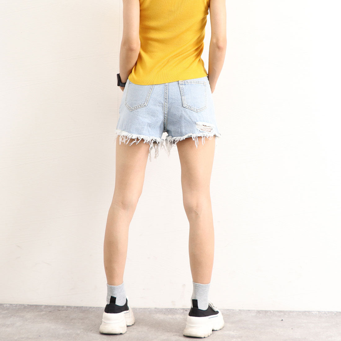 デニムショートパンツ ダメージレディース サックス