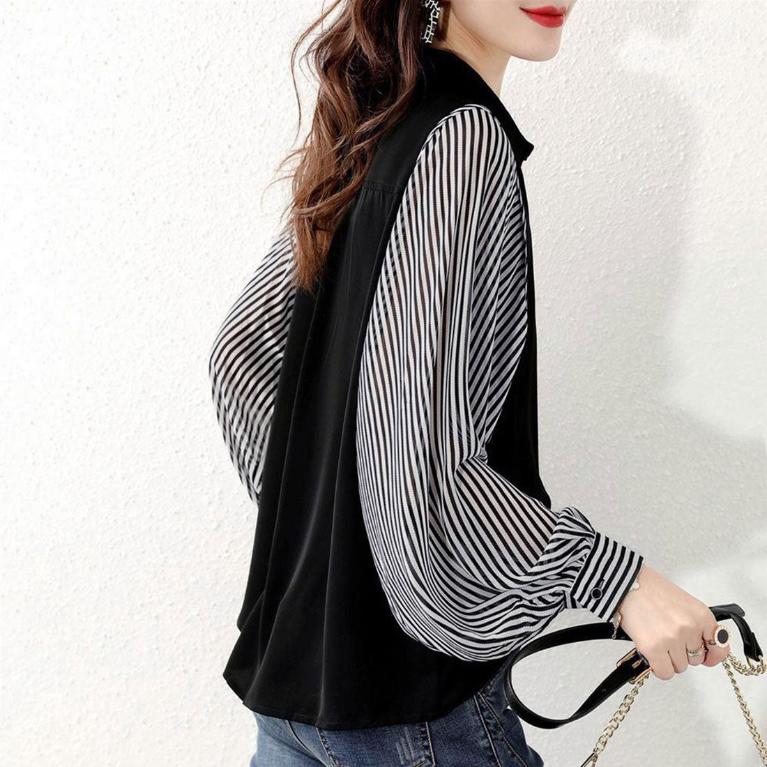 シャツブラウス 長袖 レディース 春夏秋 ブラック
