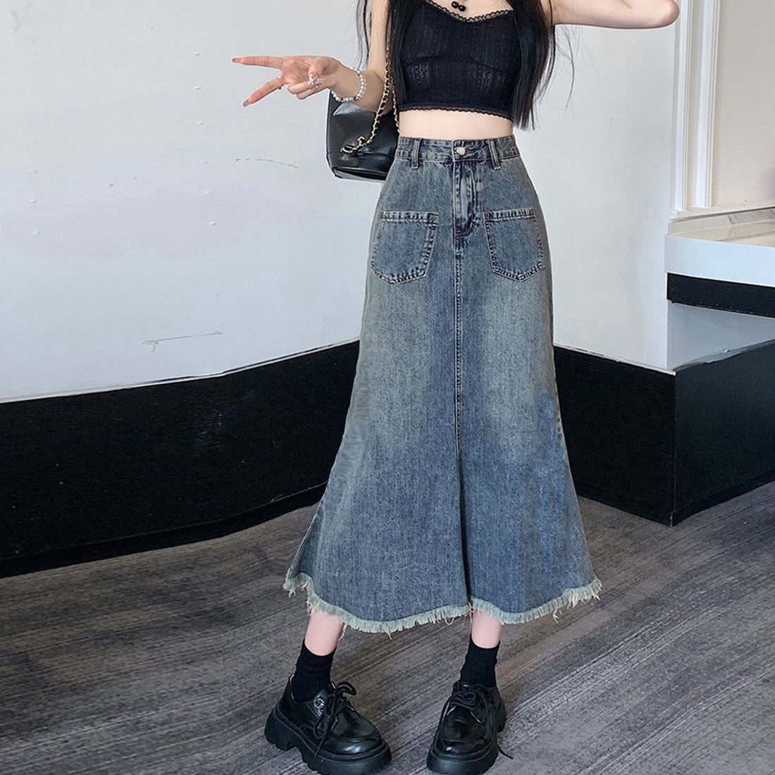 デニムスカート ロング Aラインスカート