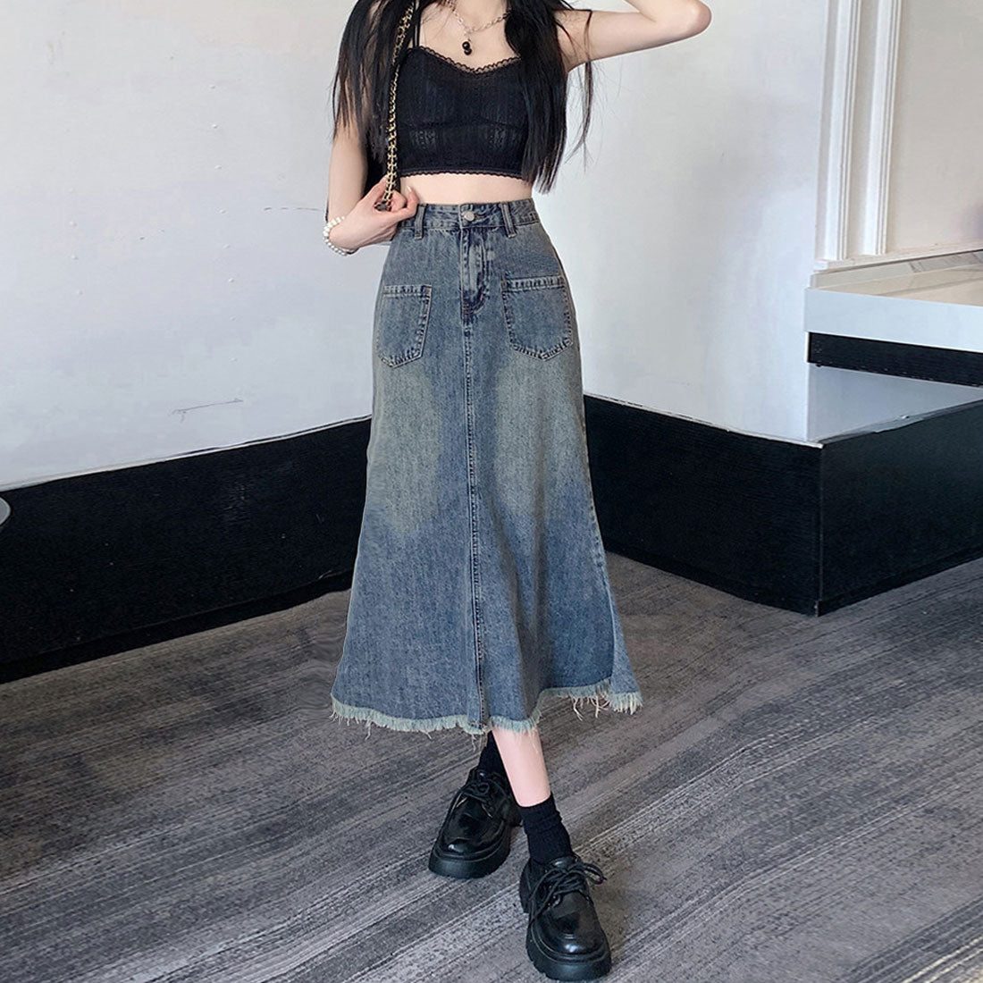 デニムスカート ロング Aラインスカート