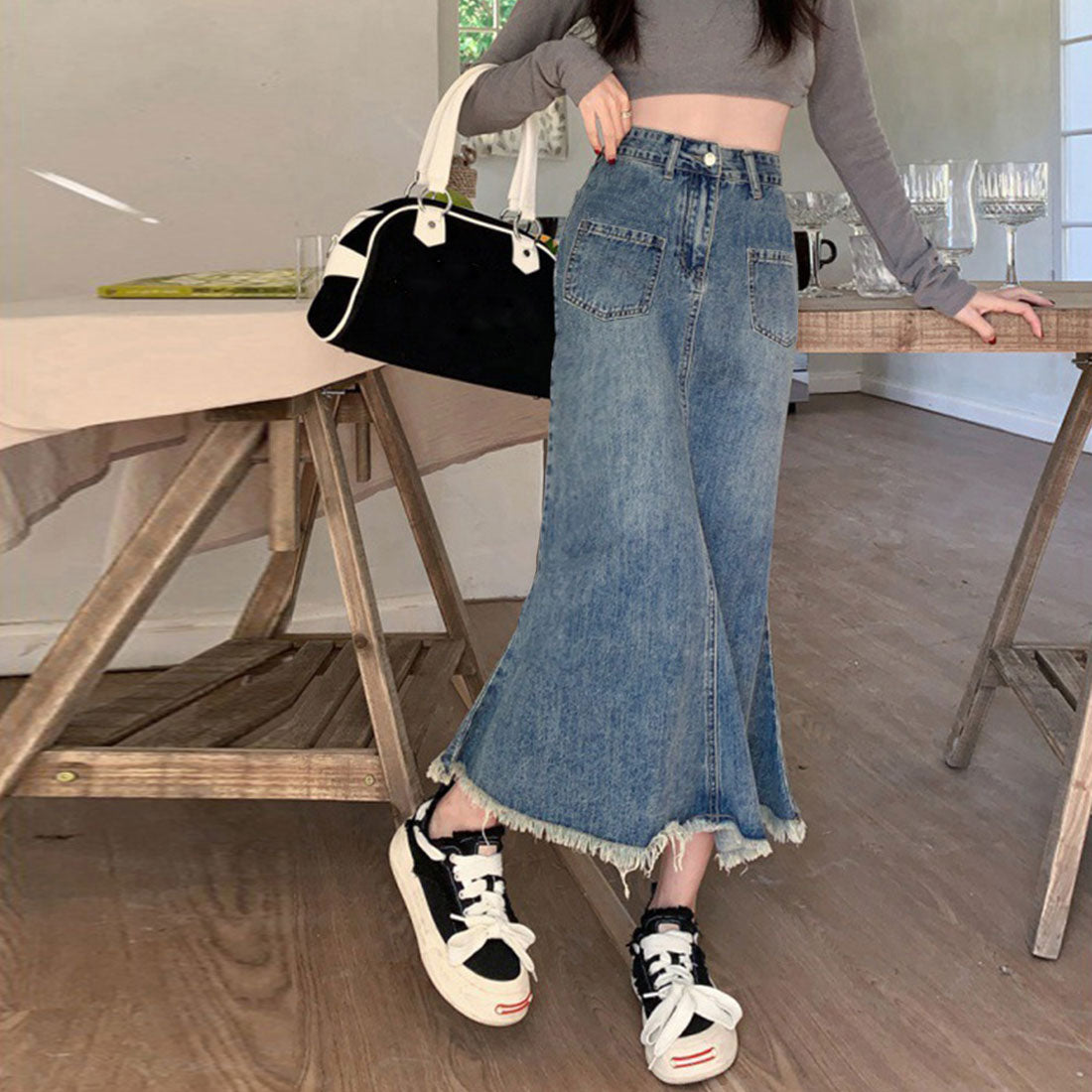デニムスカート ロング Aラインスカート