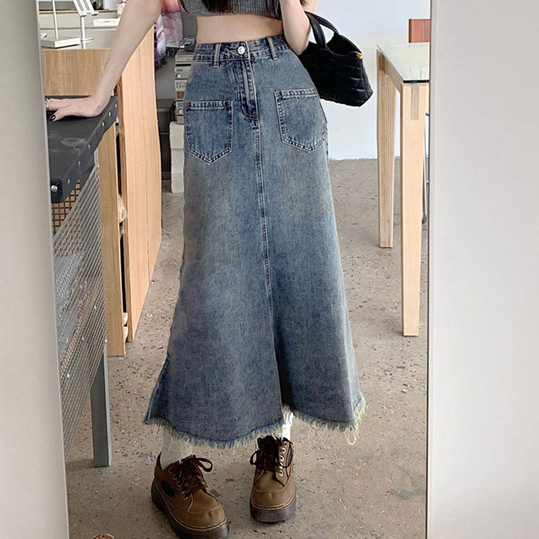 デニムスカート ロング Aラインスカート