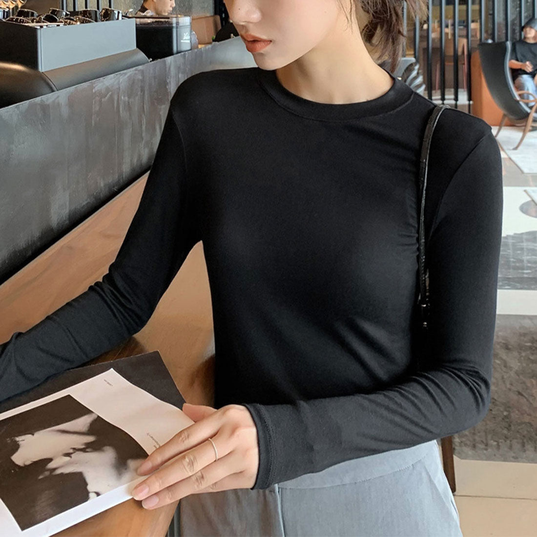 長袖Tシャツ 無地 レディース トップス ブラック
