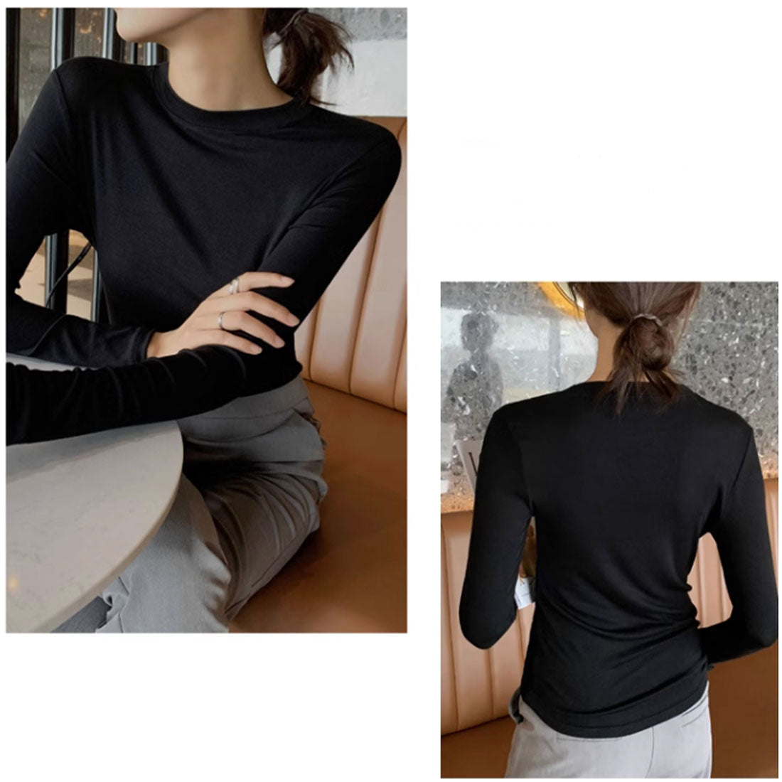 長袖Tシャツ 無地 レディース トップス ブラック