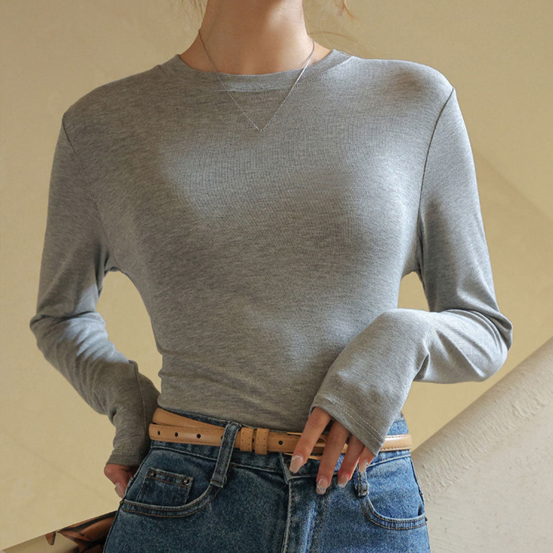 長袖Tシャツ 無地 レディース トップス グレー