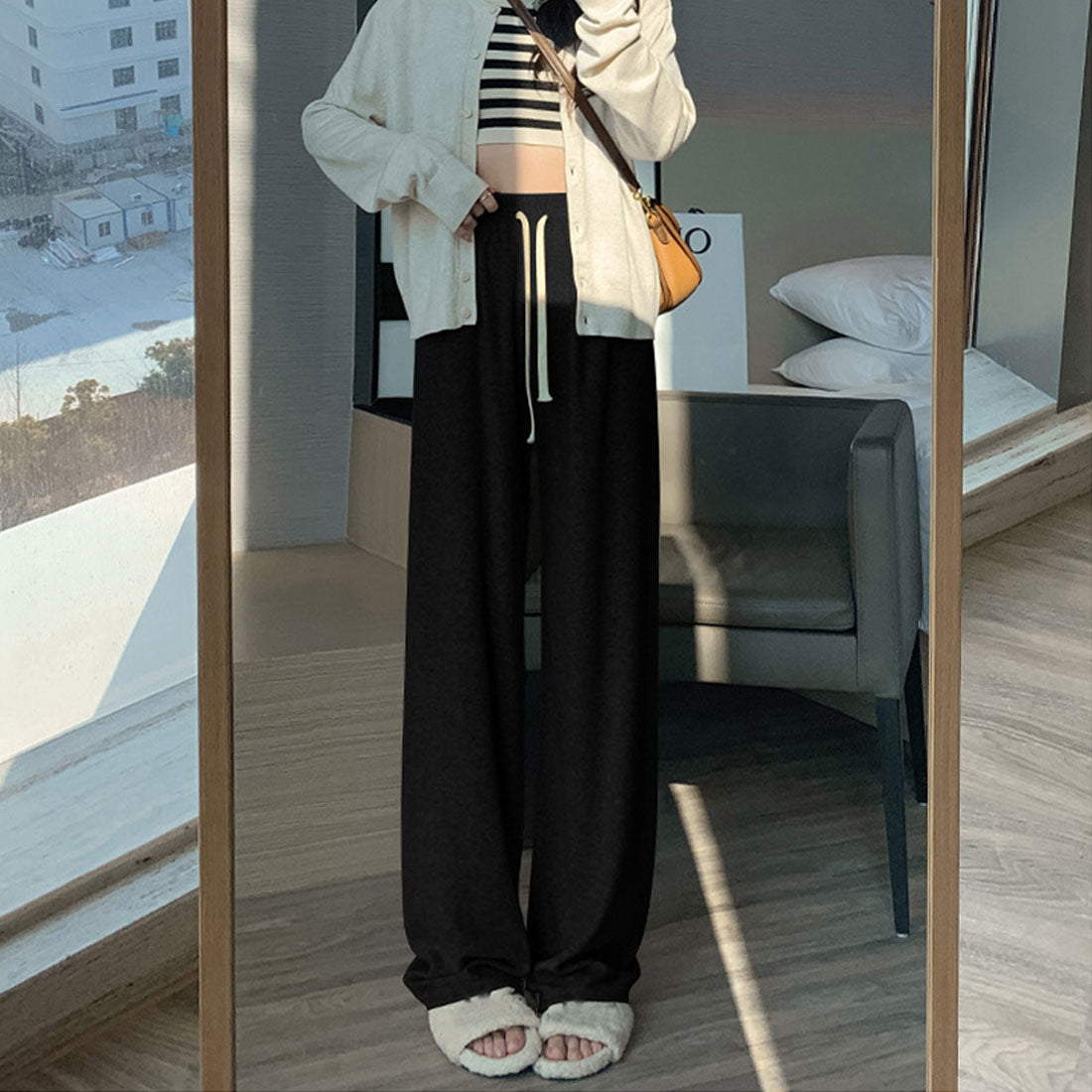 セミワイドパンツ 秋冬ルームウェア 韓国