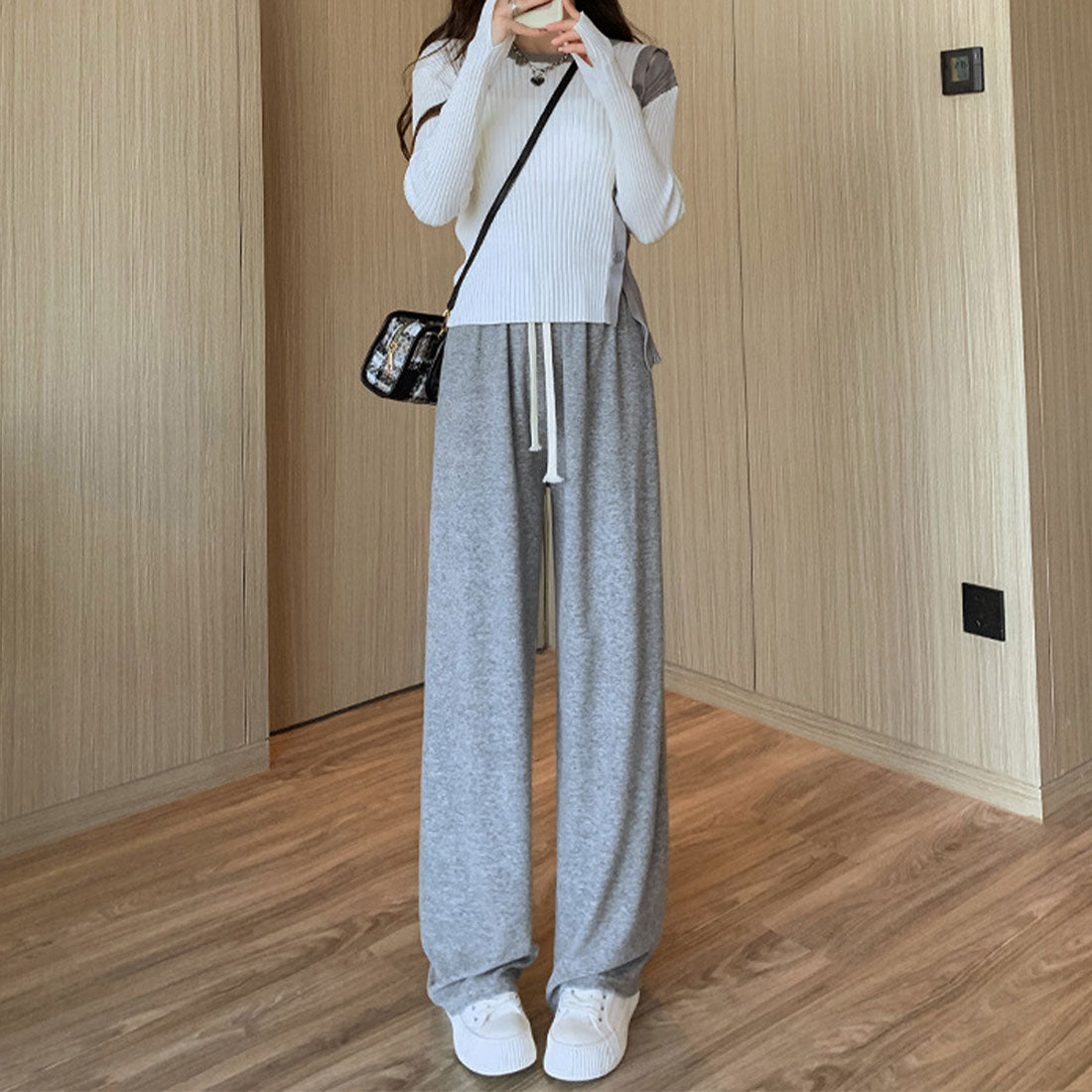 セミワイドパンツ 秋冬ルームウェア 韓国