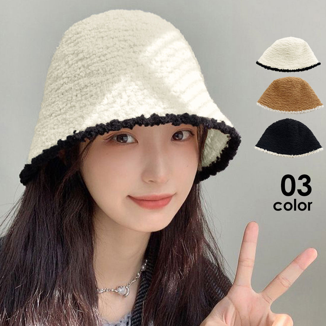 ファー帽子 バケットハット 秋冬 韓国風 アイボリー